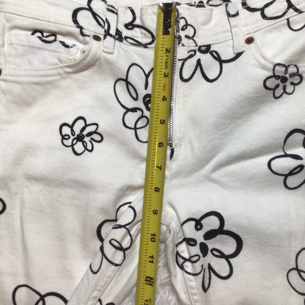 Reformation Julianna Organic Cotton Zip Straight Mid Rise White Black Flower 26 - Picture 8 of 10